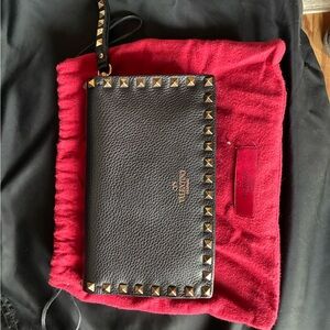 Valentino Garavani Black Leather Rockstud Wristlet with Gold Studs